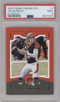 Joe Burrow from the 2020 Panini Chronicles set graded by PSA and given an overall grade of 9.