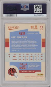 Joe Burrow from the 2020 Panini Chronicles set graded by PSA and given an overall grade of 9.