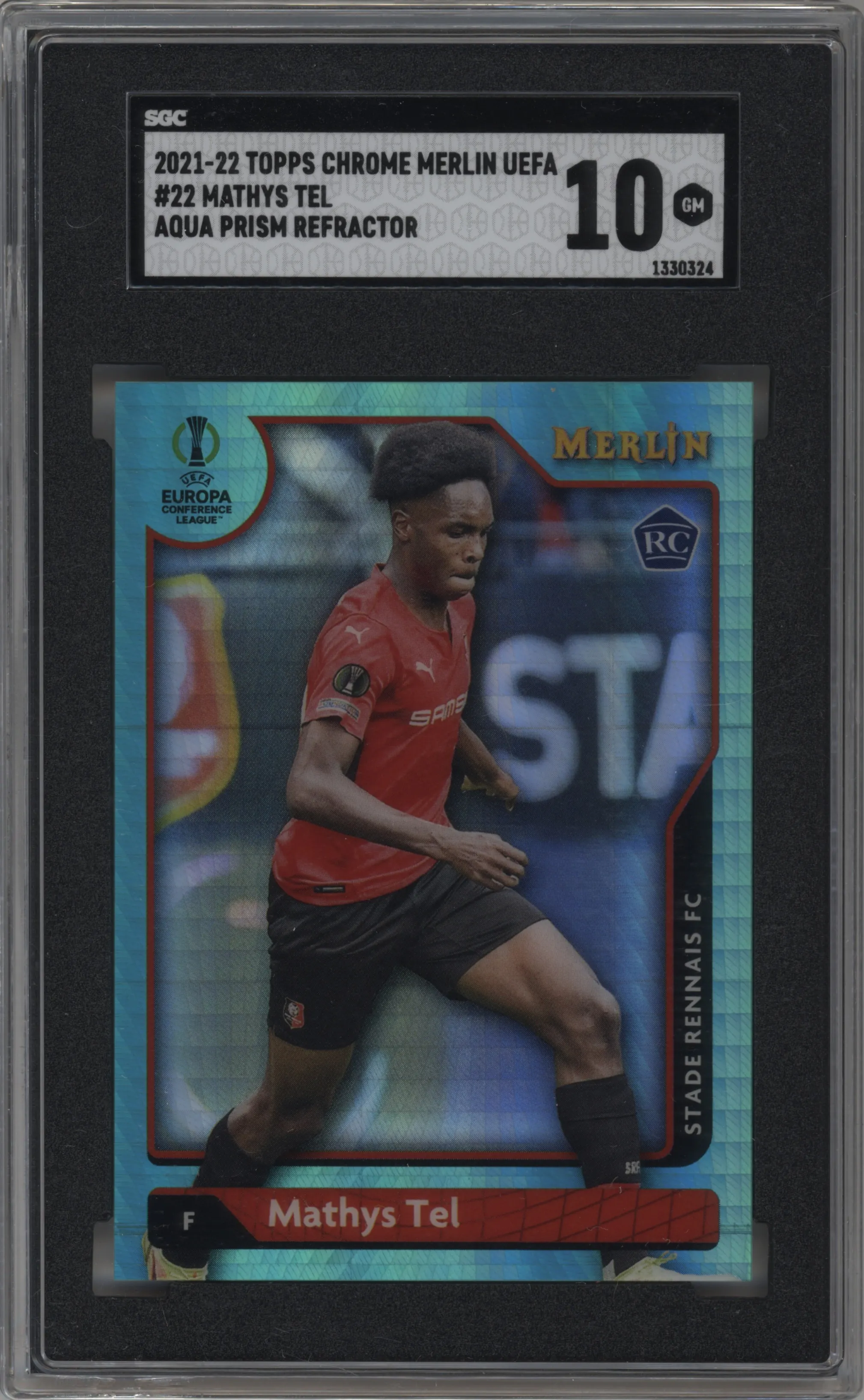 2021 Topps Merlin Chrome UEFA League Mathys Tel Aqua Prism Refractor SGC 10