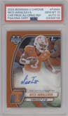 Nico Iamaleava from the 2024 Bowman University Chrome set featuring a Orange Refractor parallel graded by PSA and given an overall grade of 10.