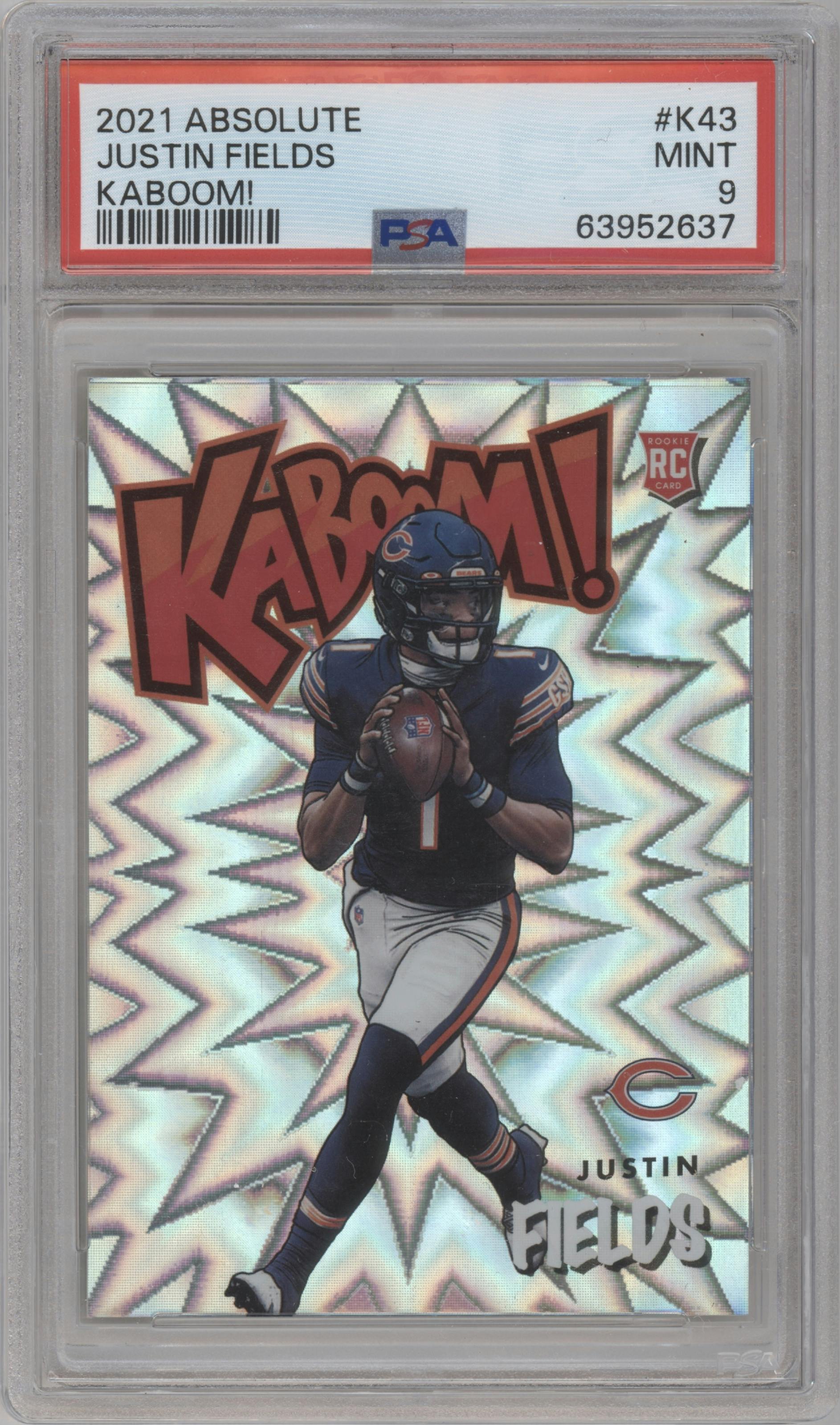 Justin Fields from the 2021 Panini Absolute set graded by PSA and given an overall grade of 9.