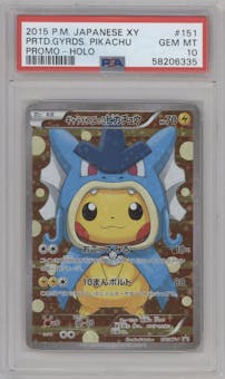Gyarados Pikachu from the 2015 Pokemon XY JPN set featuring a Pretend Pikachu boxset parallel graded by PSA and given an overall grade of 10.
