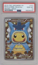 Gyarados Pikachu from the 2015 Pokemon XY JPN set featuring a Pretend Pikachu boxset parallel graded by PSA and given an overall grade of 10.