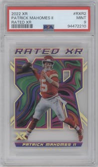 Patrick Mahomes II from the 2022 Panini XR set graded by PSA and given an overall grade of 9.