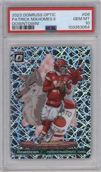 Patrick Mahomes II from the 2023 Donruss Optic set graded by PSA and given an overall grade of 10.