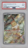 Eevee from the 2025 Pokemon SV set featuring a Prismatic Evolutions Elite Trainer Box parallel graded by PSA and given an overall grade of 9.