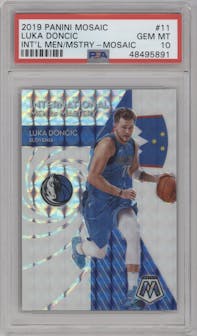 Luka Doncic from the 2019-20 Panini Mosaic  set featuring a Mosaic parallel graded by PSA and given an overall grade of 10.