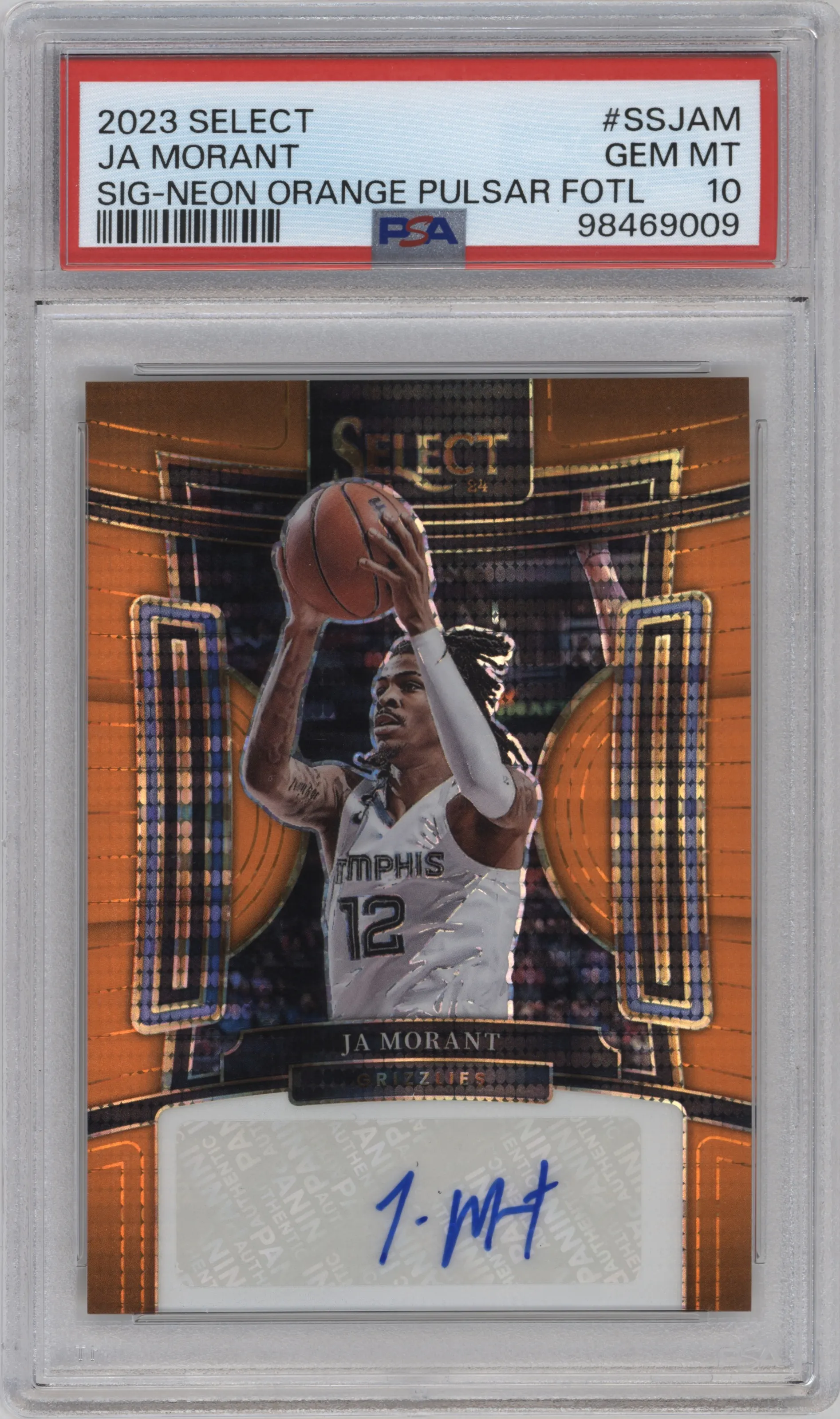 2023 Panini Select Sig. Ja Morant Neon Orange Pulsar #SS-JAM PSA 10