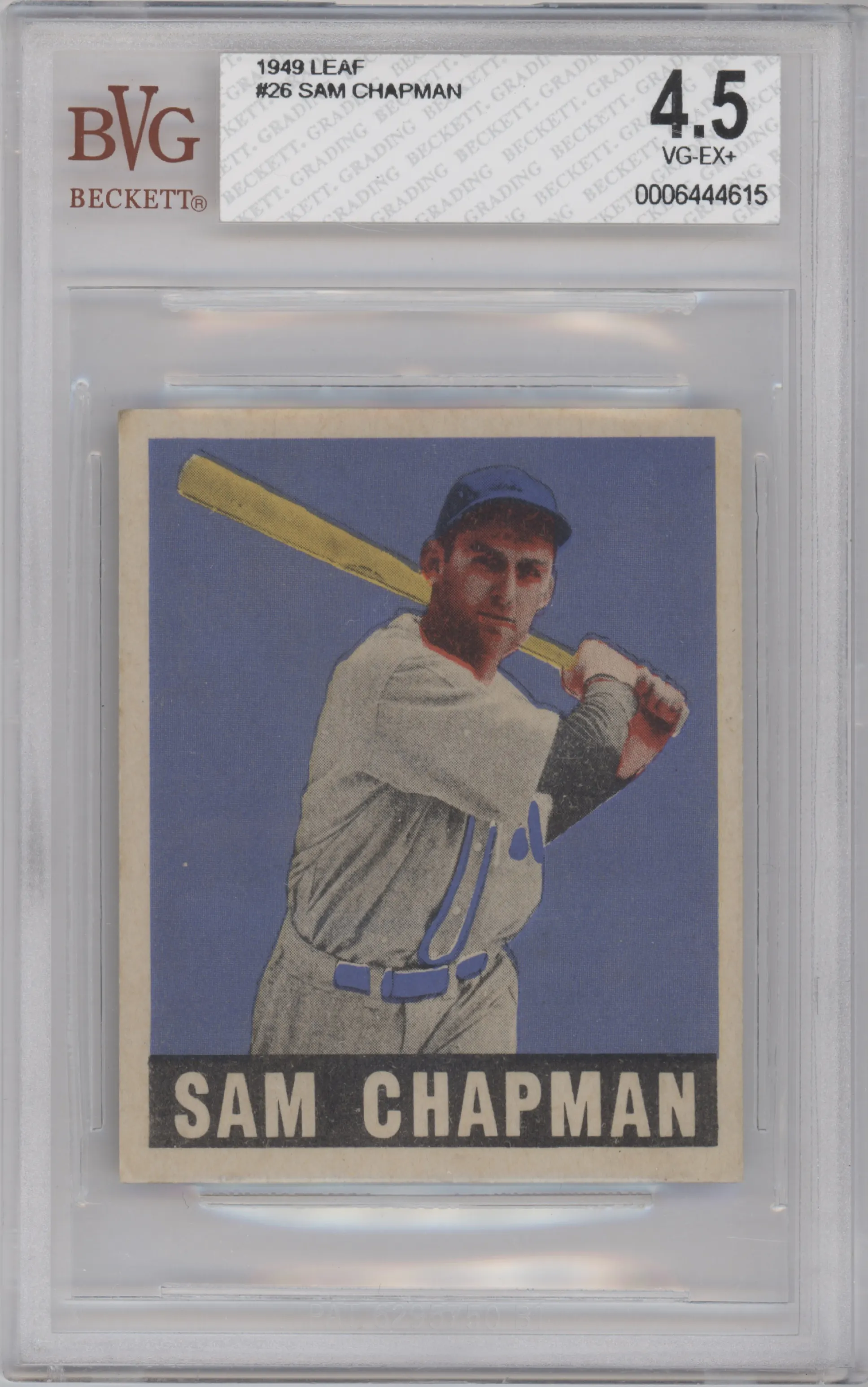 Sam Chapman from the 1948-49 Leaf set graded by Beckett and given an overall grade of 4.5.