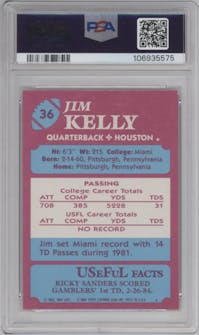 Jim Kelly from the 1984 Topps USFL set graded by PSA and given an overall grade of 8.