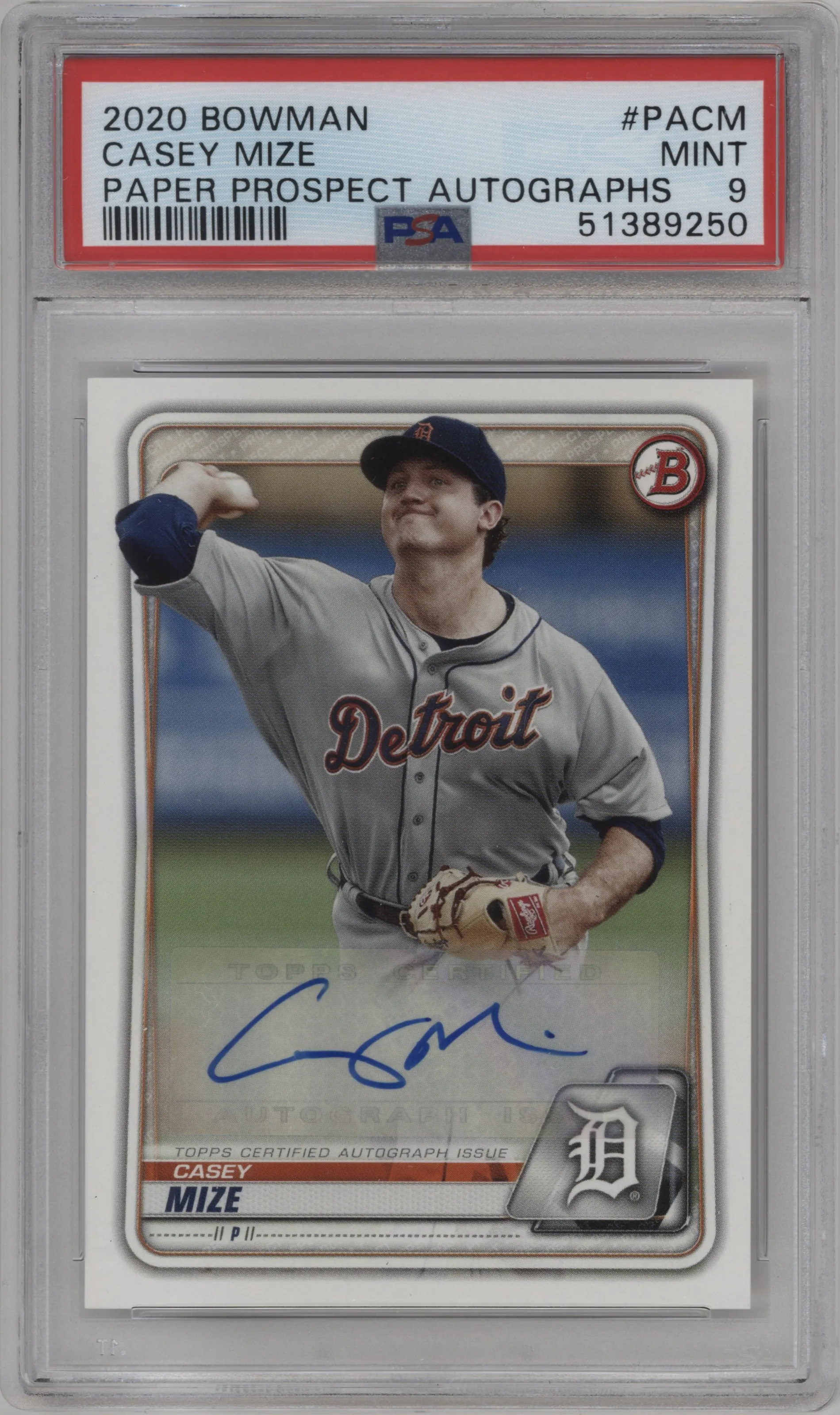 2020 Bowman Pros.Auto Casey Mize PSA 9