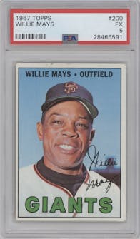 Willie Mays from the 1967 Topps set graded by PSA and given an overall grade of 5.