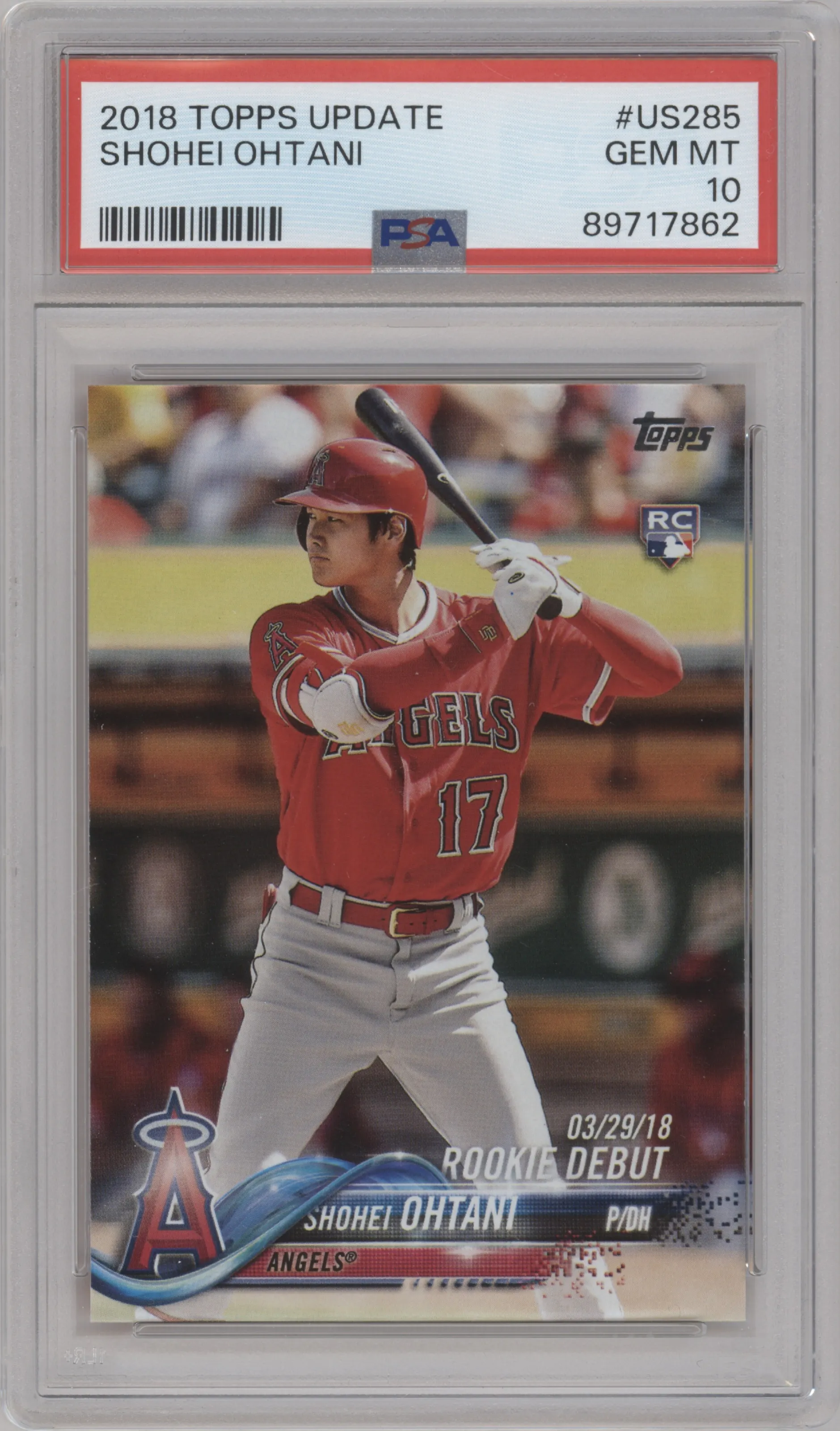 Shohei Ohtani from the 2018 Topps Update set graded by PSA and given an overall grade of 10.