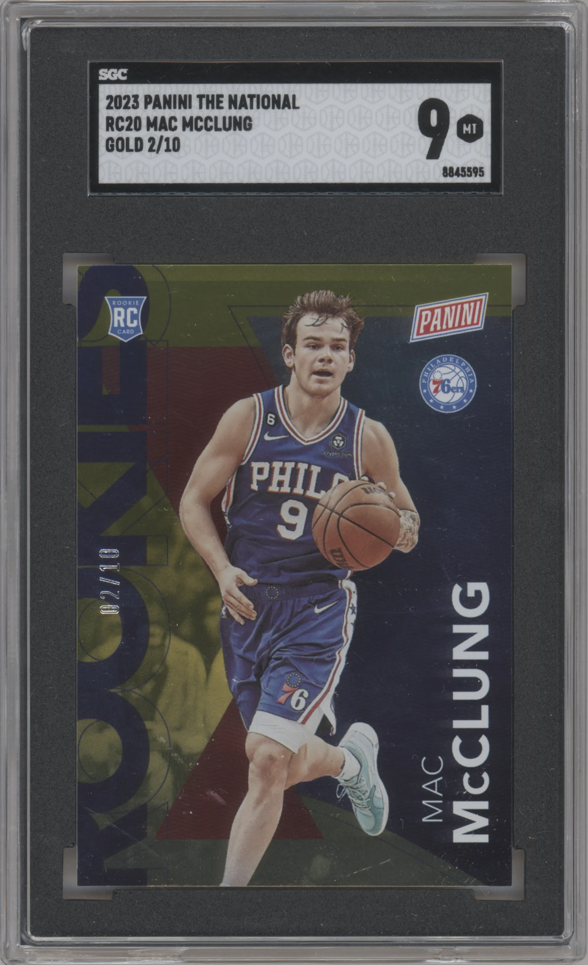 Mac McClung from the 2023 Panini The National VIP set featuring a Gold parallel graded by SGC and given an overall grade of 9.