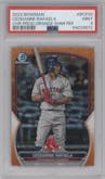 Ceddanne Rafaela from the 2023 Bowman  set featuring a Orange Shimmer Refractor  parallel graded by PSA and given an overall grade of 9.