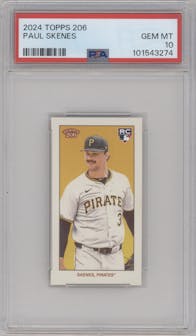 Paul Skenes from the 2024 Topps 206 set graded by PSA and given an overall grade of 10.