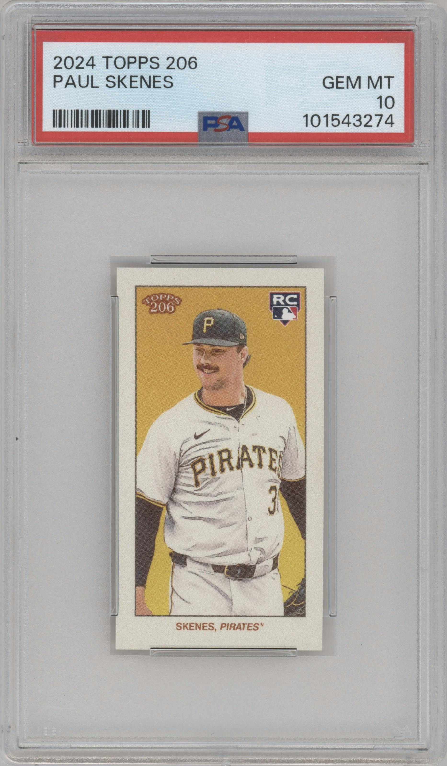 Paul Skenes from the 2024 Topps 206 set graded by PSA and given an overall grade of 10.