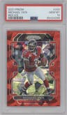 Michael Vick from the 2021 Panini Prizm set featuring a Red Ice parallel graded by PSA and given an overall grade of 10.