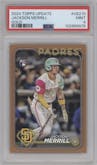 Jackson Merrill from the 2024 Topps Update set featuring a Gold parallel graded by PSA and given an overall grade of 9.
