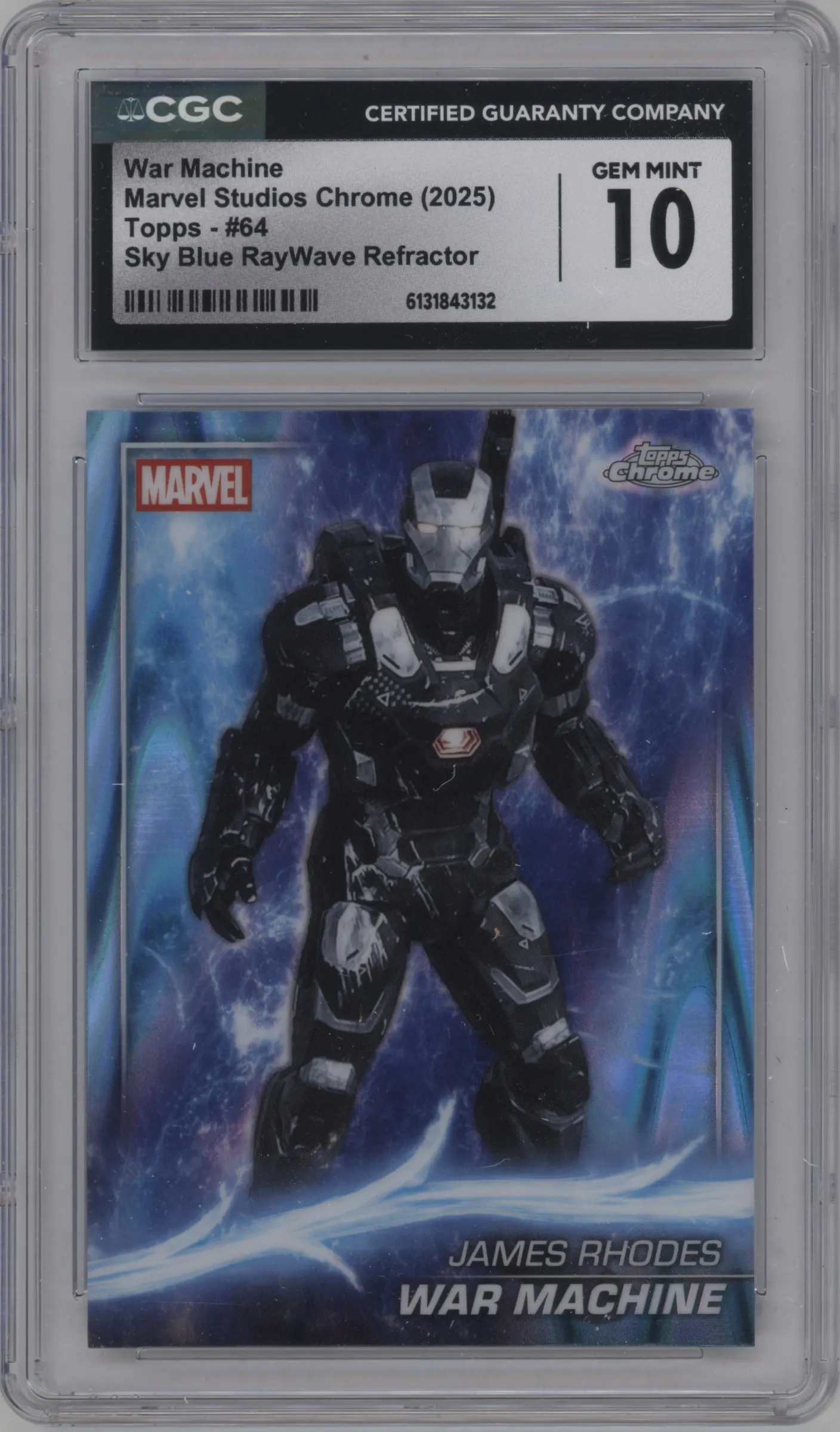 2025 Topps Chrome Marvel Studios War Machine Sky Blue RayWave Refractor #64 CGC 10