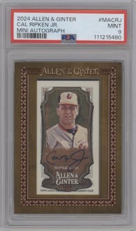 Cal Ripken Jr. from the 2024 Topps Allen & Ginter set graded by PSA and given an overall grade of 9.
