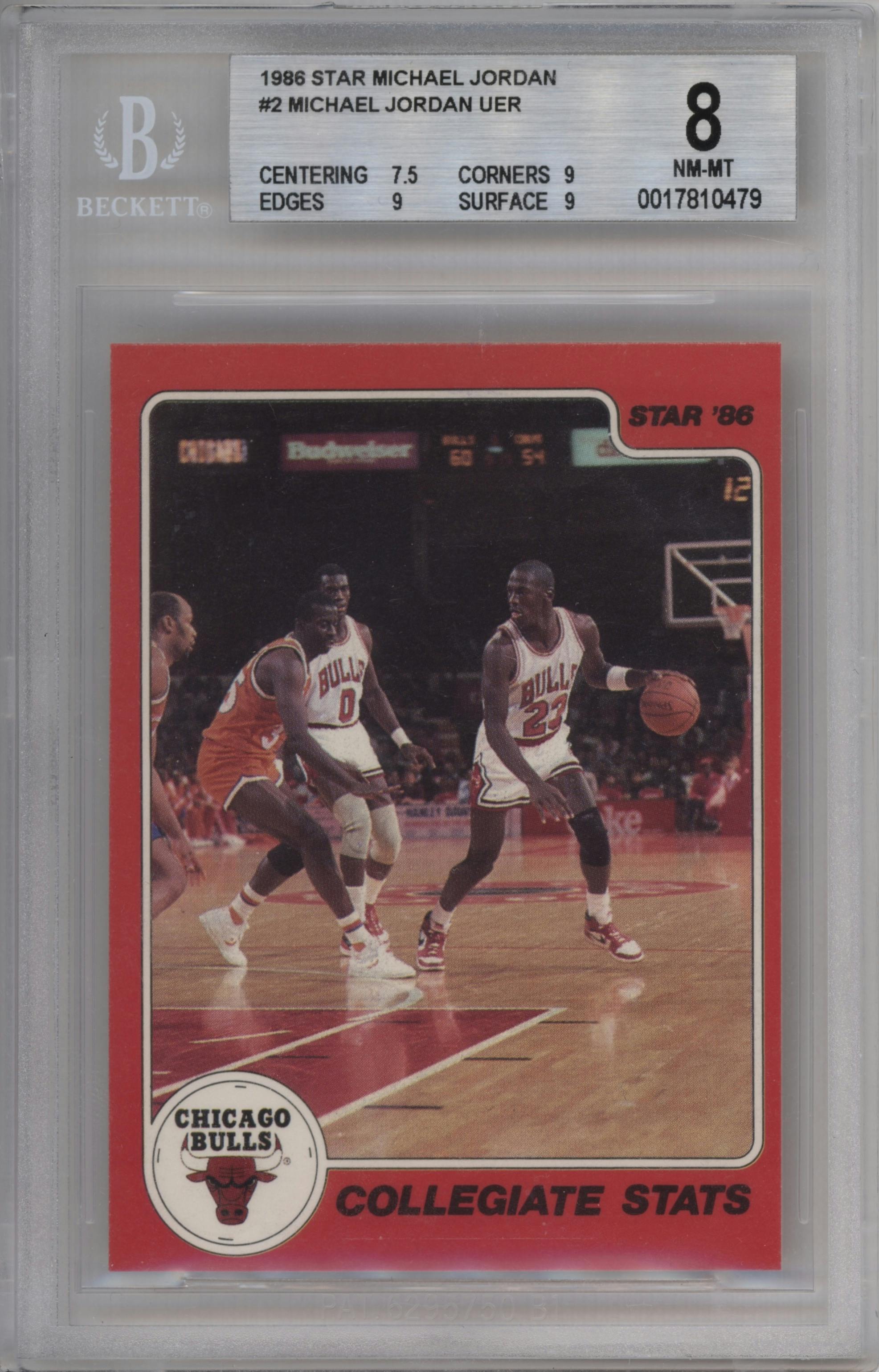 Michael Jordan from the 1986 Star Michael Jordan set graded by Beckett and given an overall grade of 8.