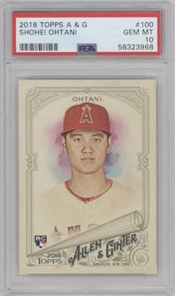 Shohei Ohtani from the 2018 Topps Allen & Ginter set graded by PSA and given an overall grade of 10.