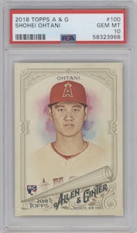 Shohei Ohtani from the 2018 Topps Allen & Ginter set graded by PSA and given an overall grade of 10.