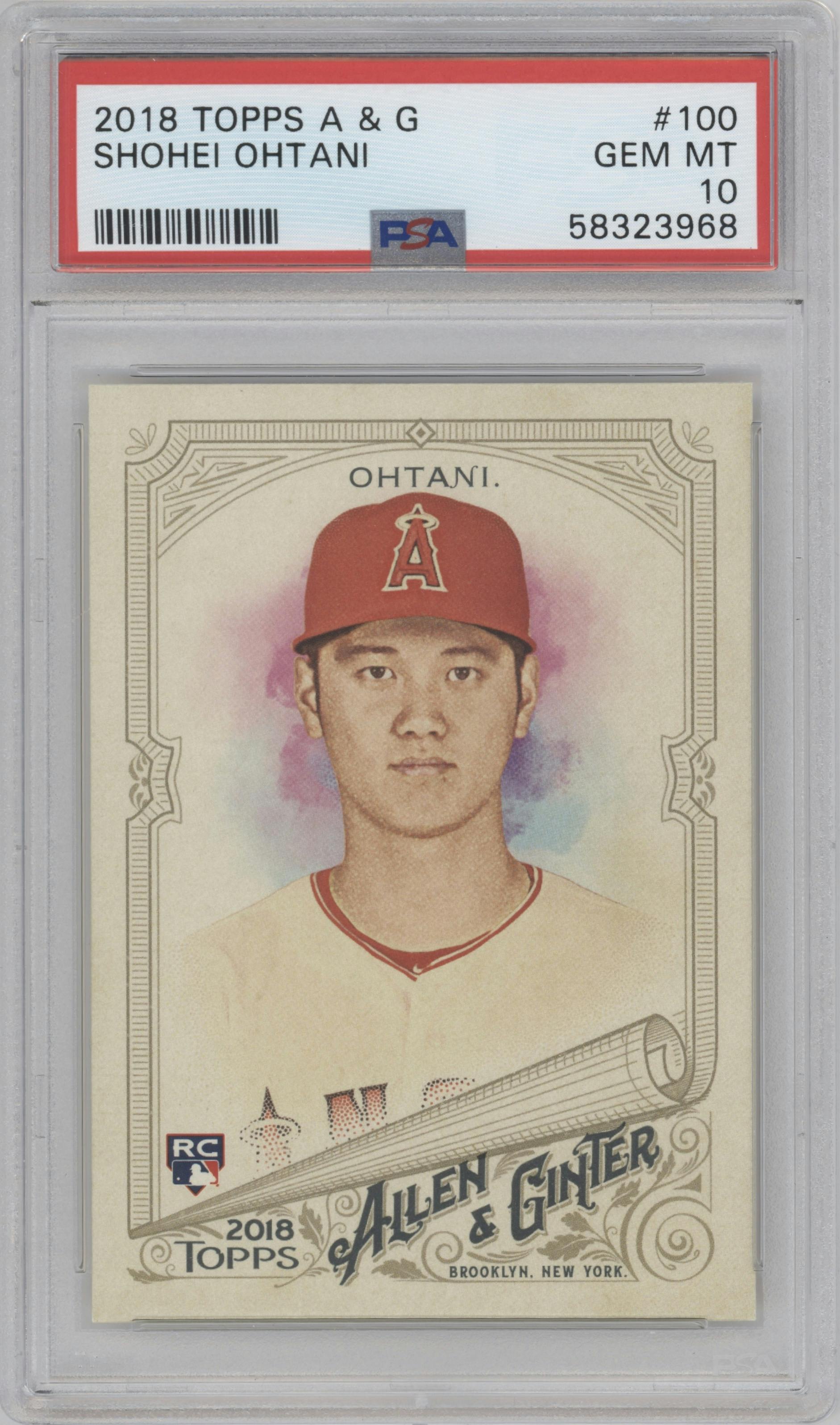 Shohei Ohtani from the 2018 Topps Allen & Ginter set graded by PSA and given an overall grade of 10.