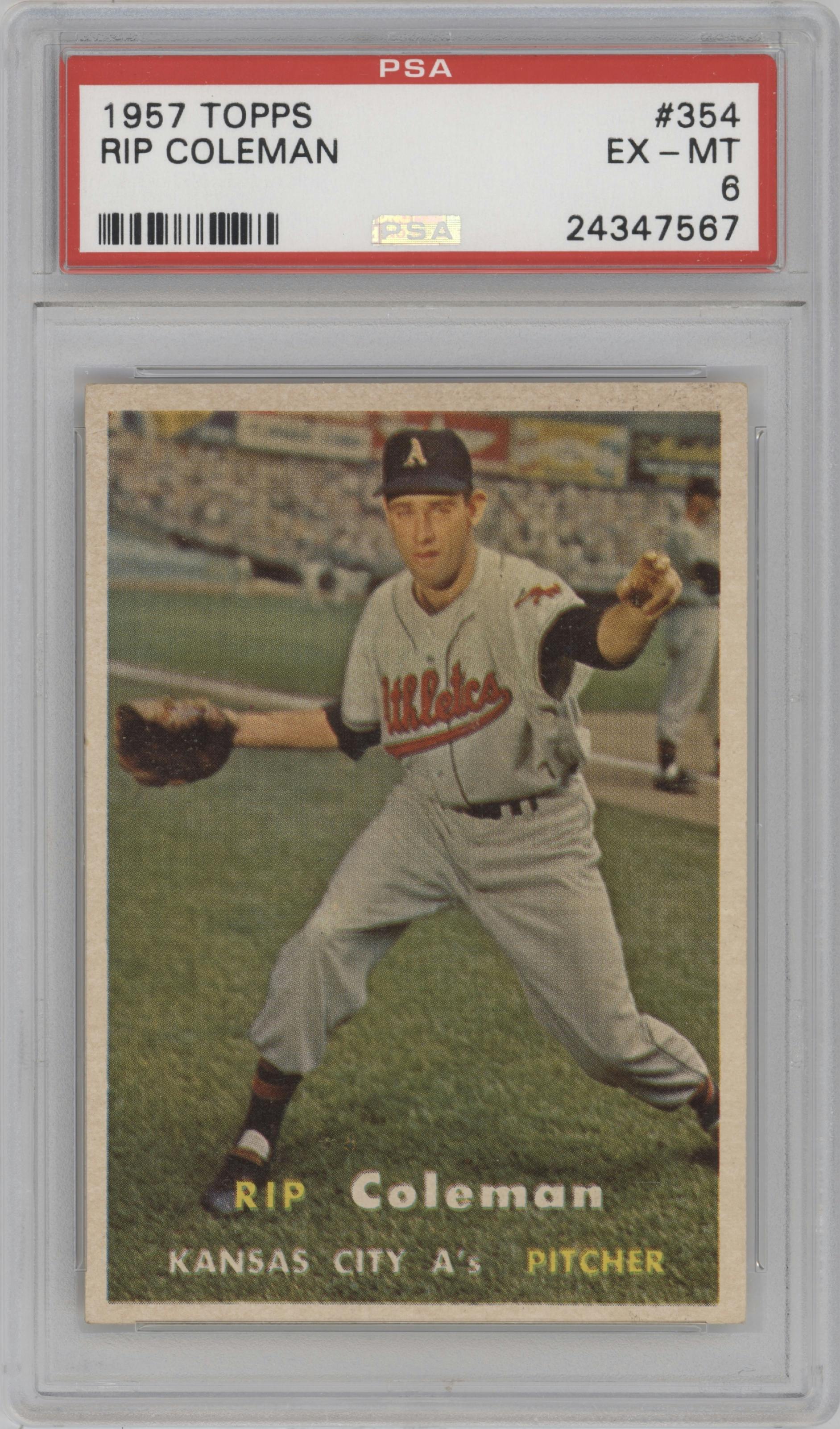 Rip Coleman from the 1957 Topps set graded by PSA and given an overall grade of 6.