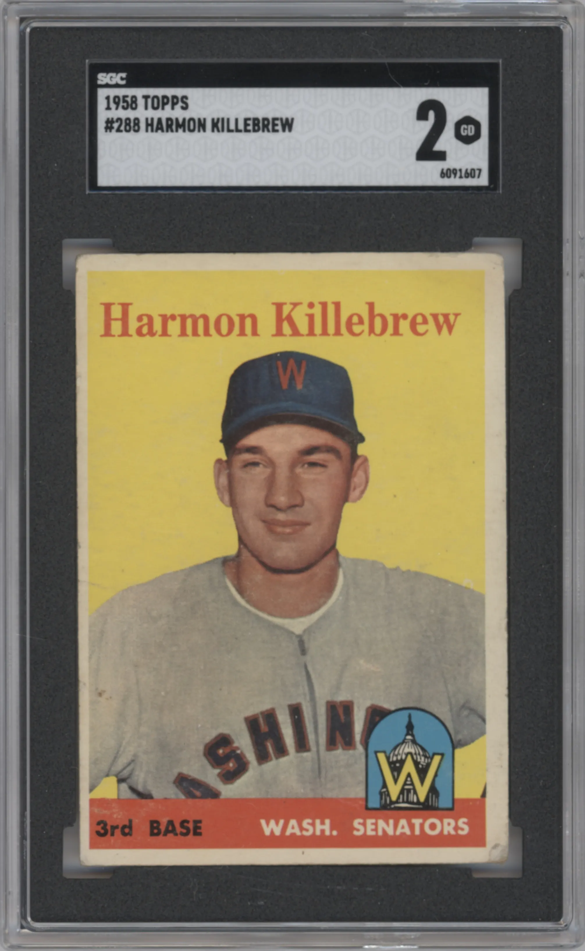 Harmon Killebrew from the 1958 Topps set graded by SGC and given an overall grade of 2.