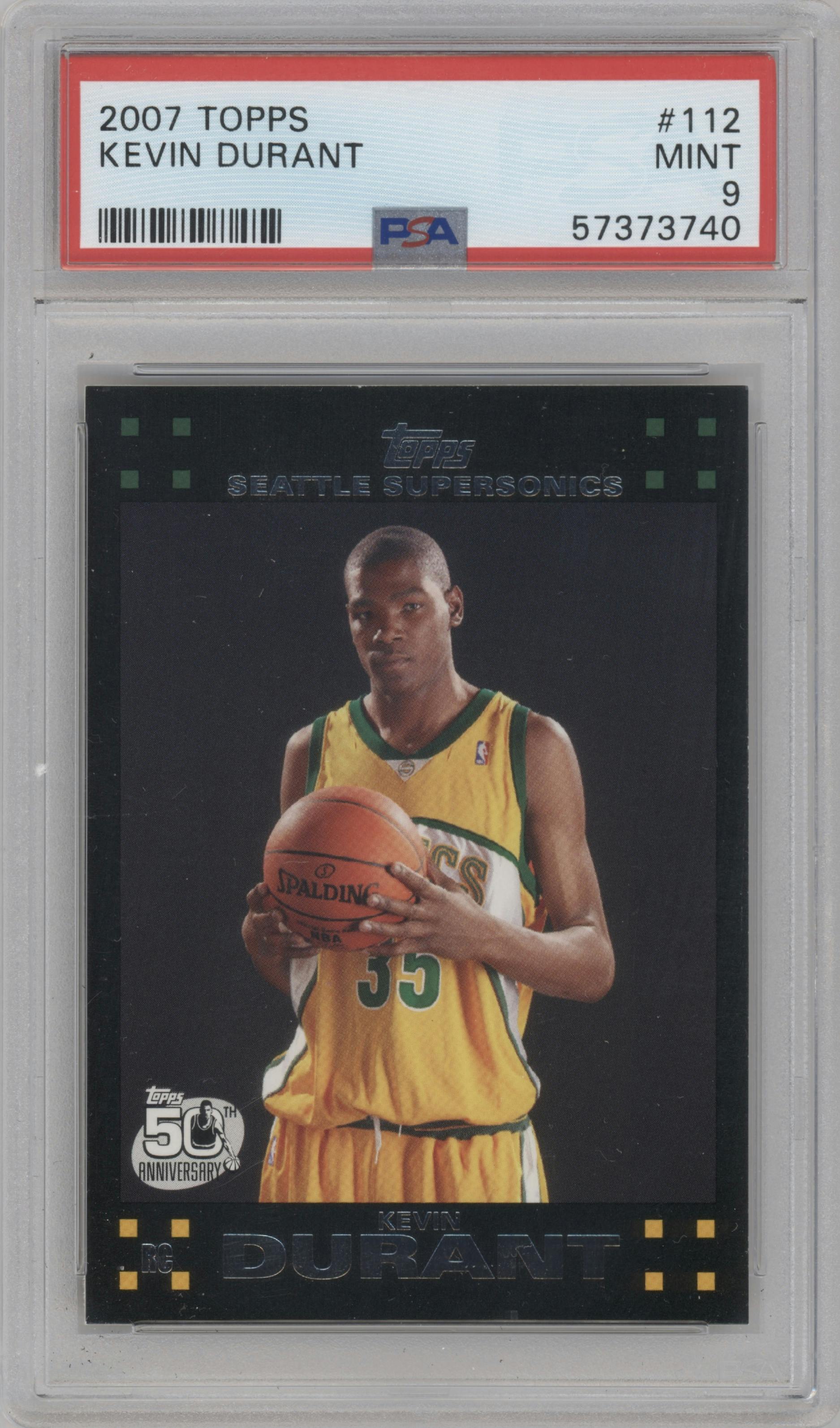 Kevin Durant from the 2007-08 Topps set graded by PSA and given an overall grade of 9.