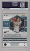 LaMelo Ball from the 2020-21 Panini Mosaic set featuring a Fast Break parallel graded by PSA and given an overall grade of 10.