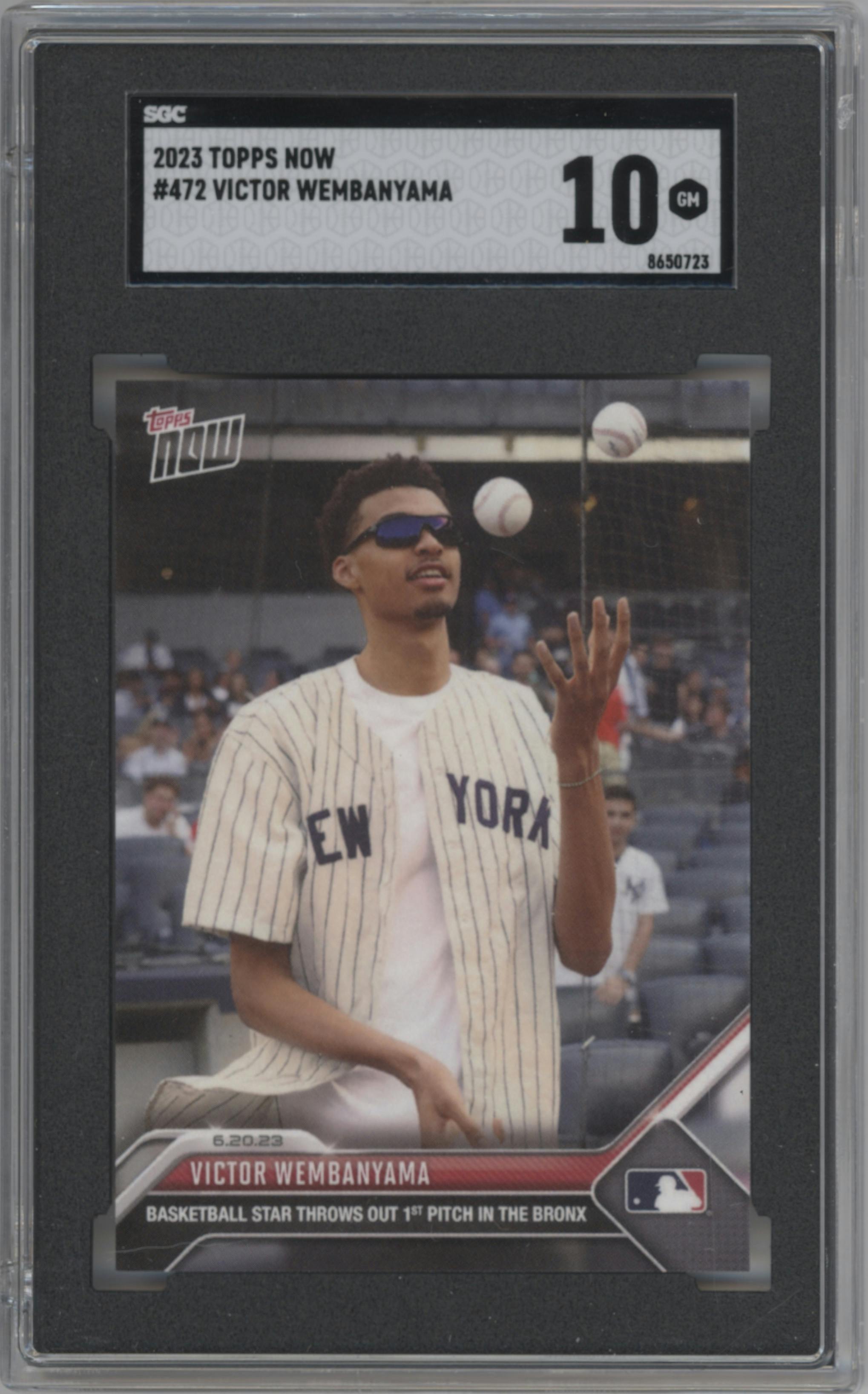 Victor Wembanyama from the 2023 Topps Now set graded by SGC and given an overall grade of 10.