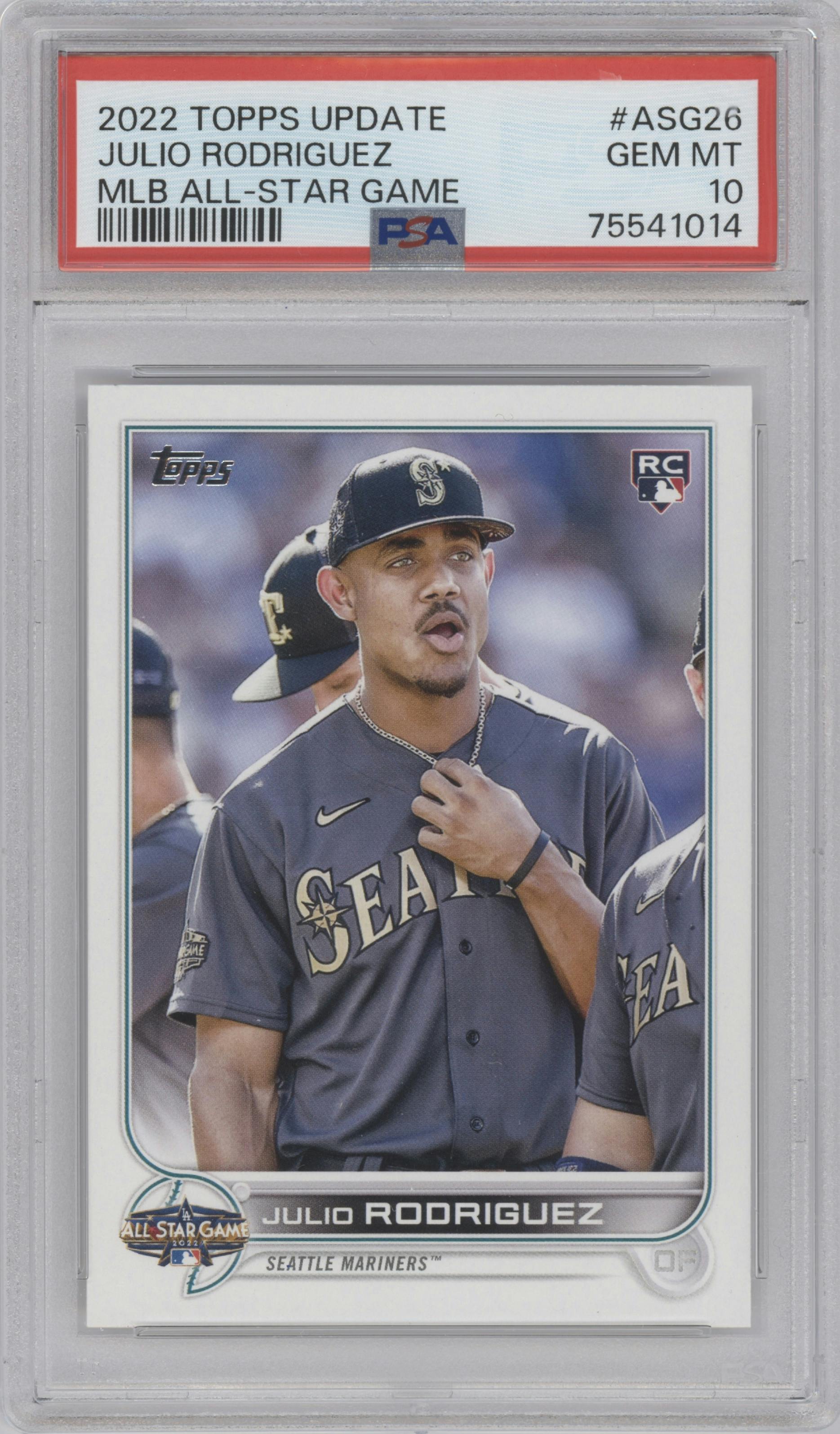 Julio Rodriguez from the 2022 Topps Update  set graded by PSA and given an overall grade of 10.