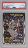 Jackson Merrill from the 2024 Topps Chrome set featuring a Raywave Refractor parallel graded by PSA and given an overall grade of 10.