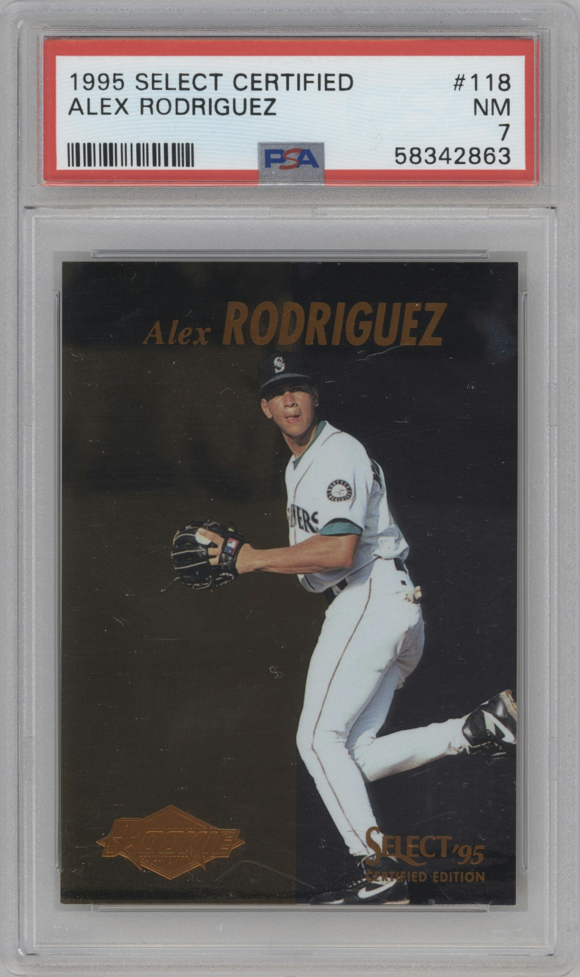 Alex Rodriguez from the 1995 Select Certified  set graded by PSA and given an overall grade of 7.