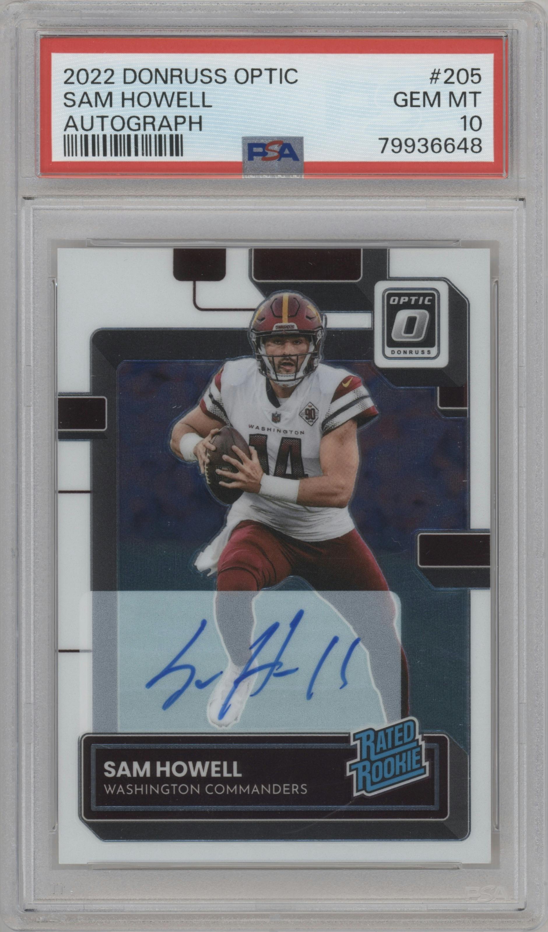 Sam Howell from the 2022 Panini Donruss Optic set graded by PSA and given an overall grade of 10.