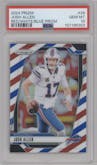 Josh Allen from the 2024 Panini Prizm set featuring a Red White Blue Prizm parallel graded by PSA and given an overall grade of 10.