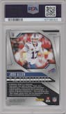 Josh Allen from the 2024 Panini Prizm set featuring a Red White Blue Prizm parallel graded by PSA and given an overall grade of 10.