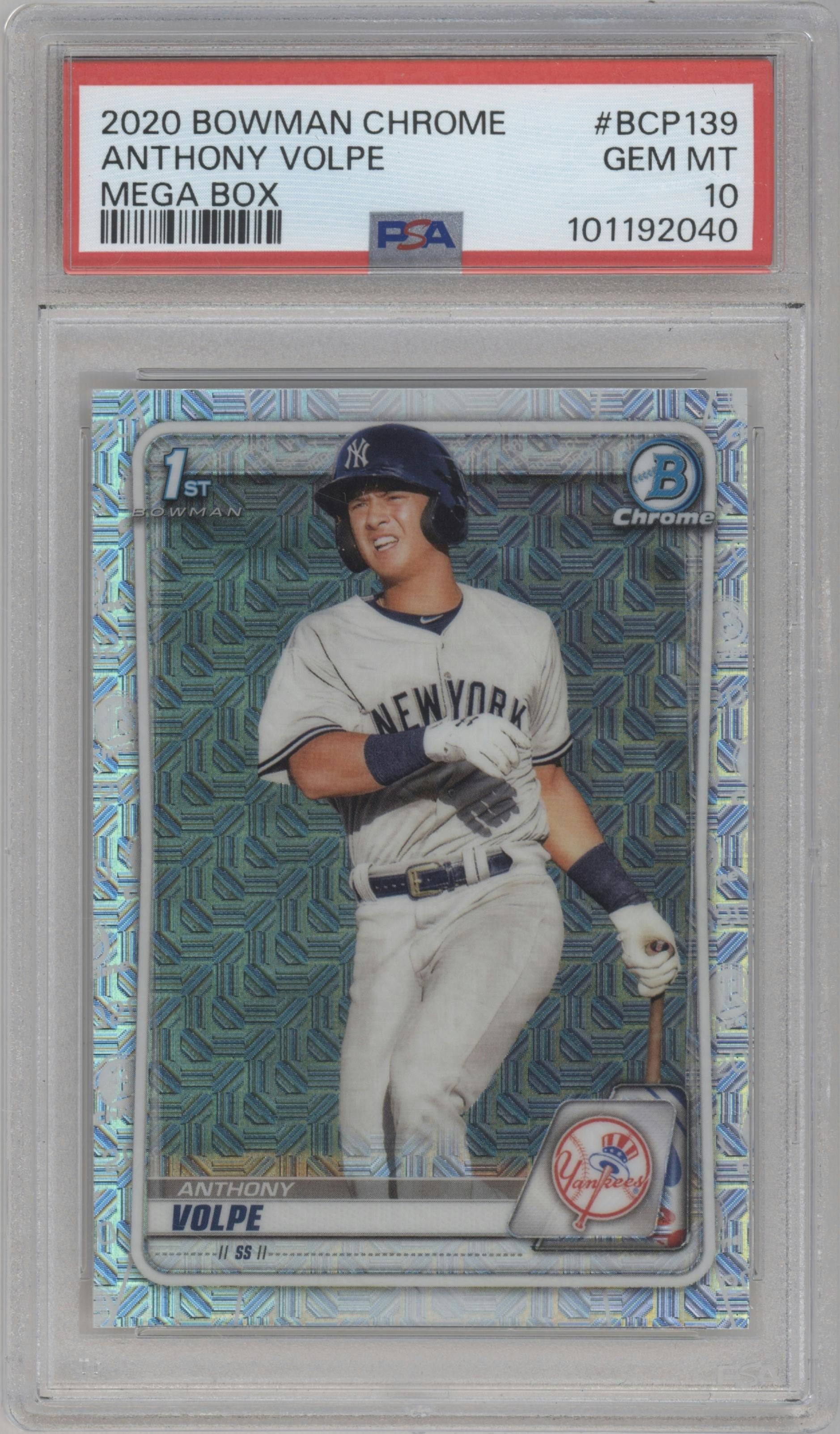 Anthony Volpe from the 2020 Bowman Mega Box Chrome set graded by PSA and given an overall grade of 10.
