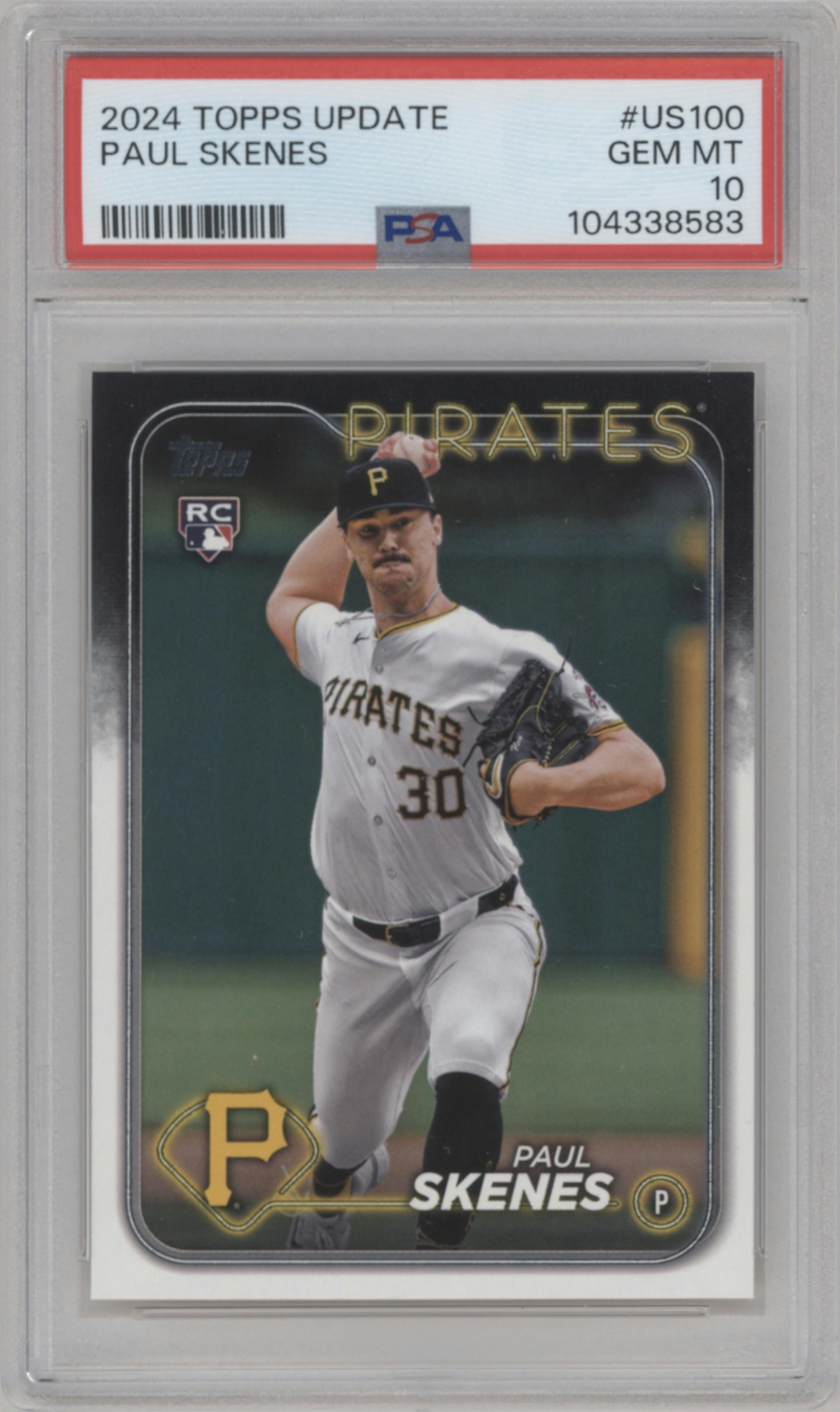 Paul Skenes from the 2024 Topps Update set graded by PSA and given an overall grade of 10.