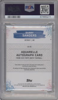 Barry Sanders from the 2023 Topps Motif set featuring a Pyrrol Scarlet parallel graded by PSA and given an overall grade of 9.