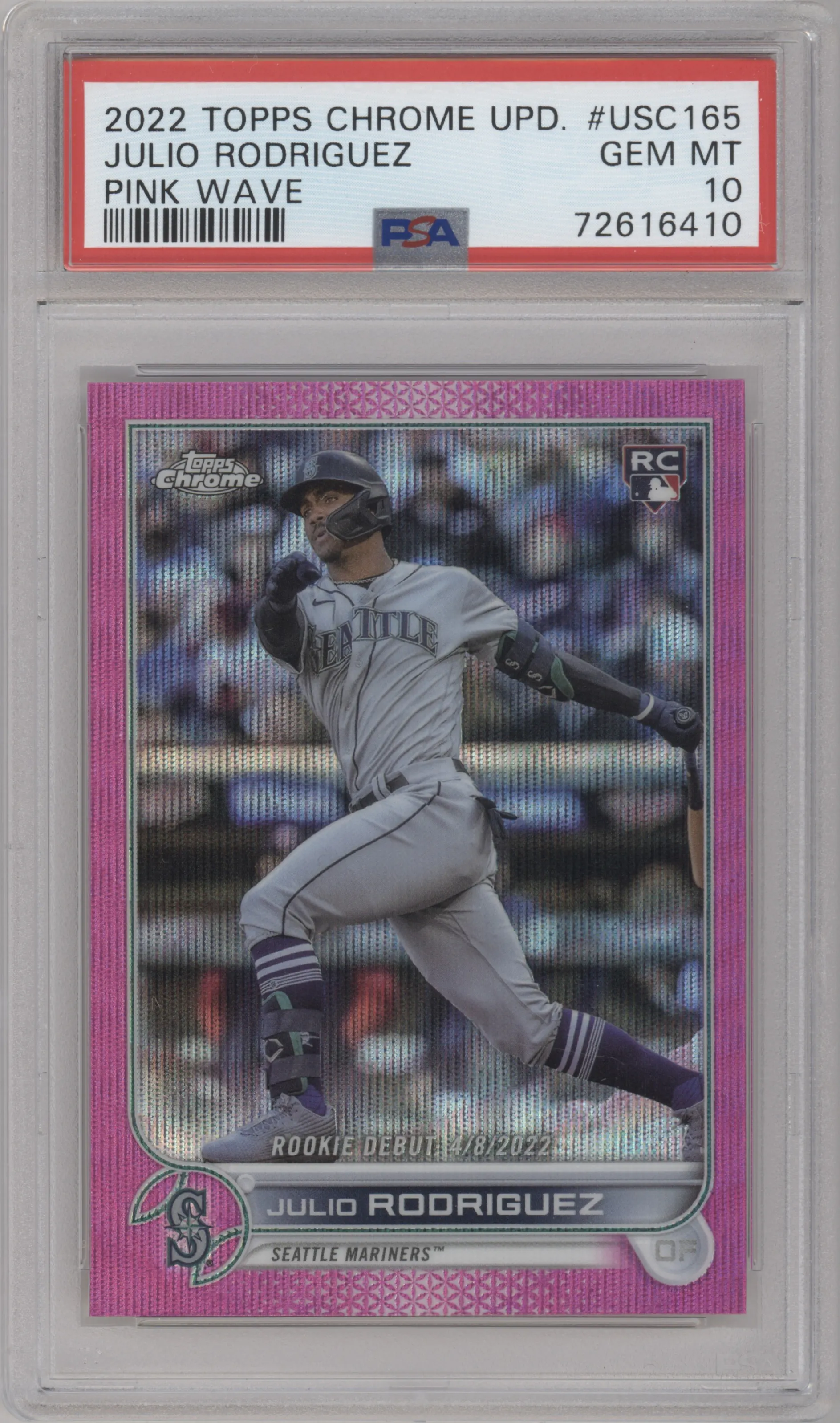 2022 Topps Chrome Update Julio Rodriguez Pink Wave Refractor #USC165 PSA 10