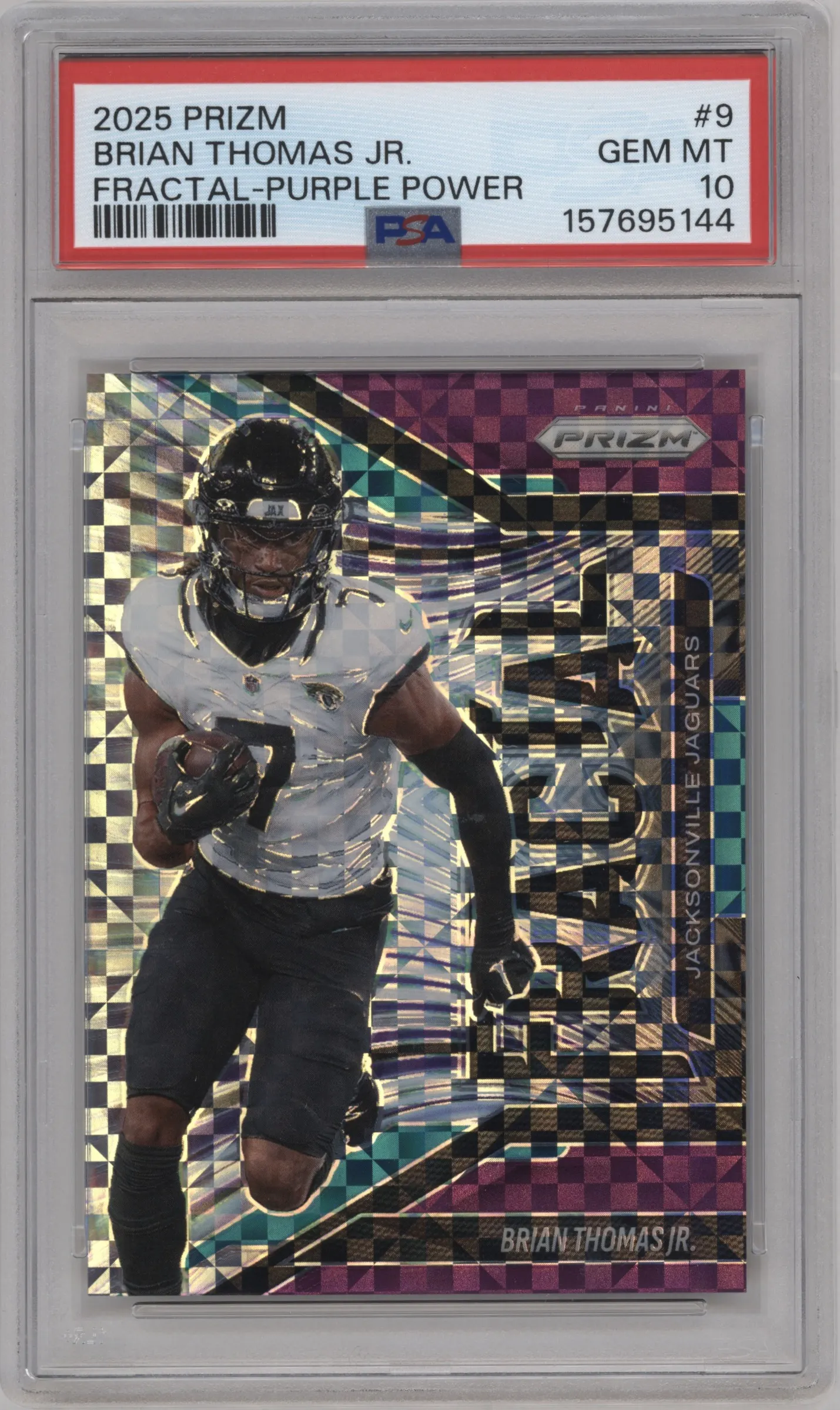 2025 Panini Prizm Fractal Brian Thomas Jr. Purple Power #9 PSA 10