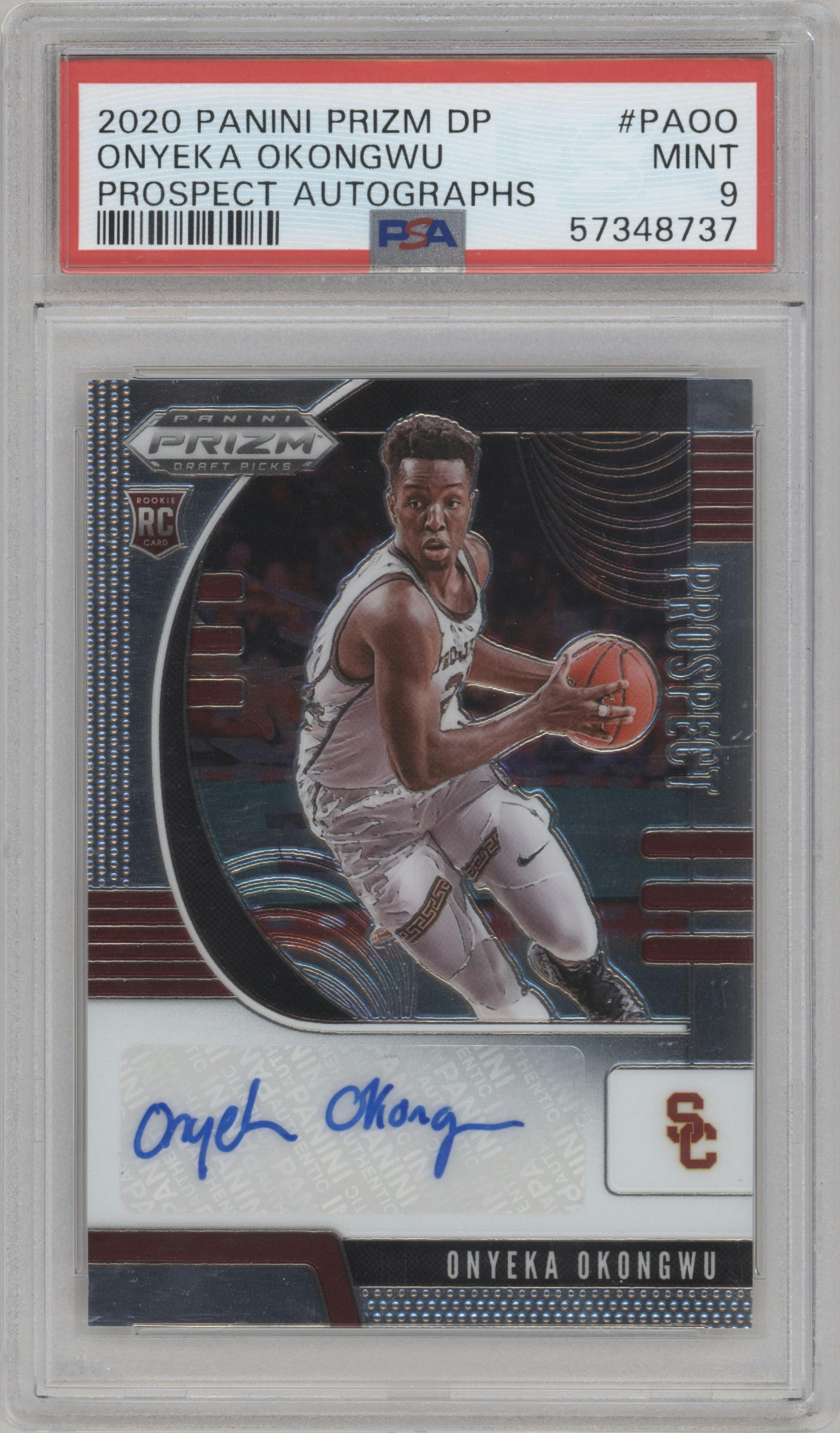 Onyeka Okongwu from the 2020-21 Panini Prizm Draft Picks set graded by PSA and given an overall grade of 9.
