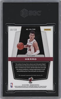 Tyler Herro from the 2019-20 Panini Obsidian set featuring a Electric Etch Yellow parallel graded by SGC and given an overall grade of 9.