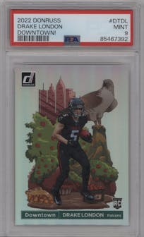 Drake London from the 2022 Panini Donruss set graded by PSA and given an overall grade of 9.
