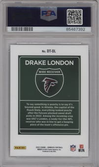 Drake London from the 2022 Panini Donruss set graded by PSA and given an overall grade of 9.