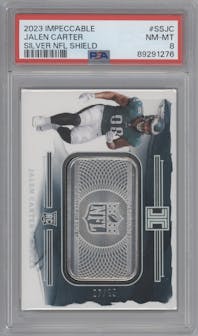 Jalen Carter from the 2023 Panini Impeccable set graded by PSA and given an overall grade of 8.